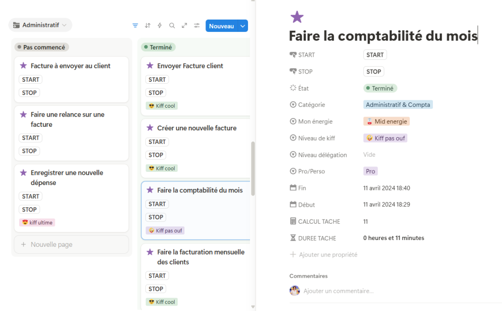 Template notion de gestion du temps